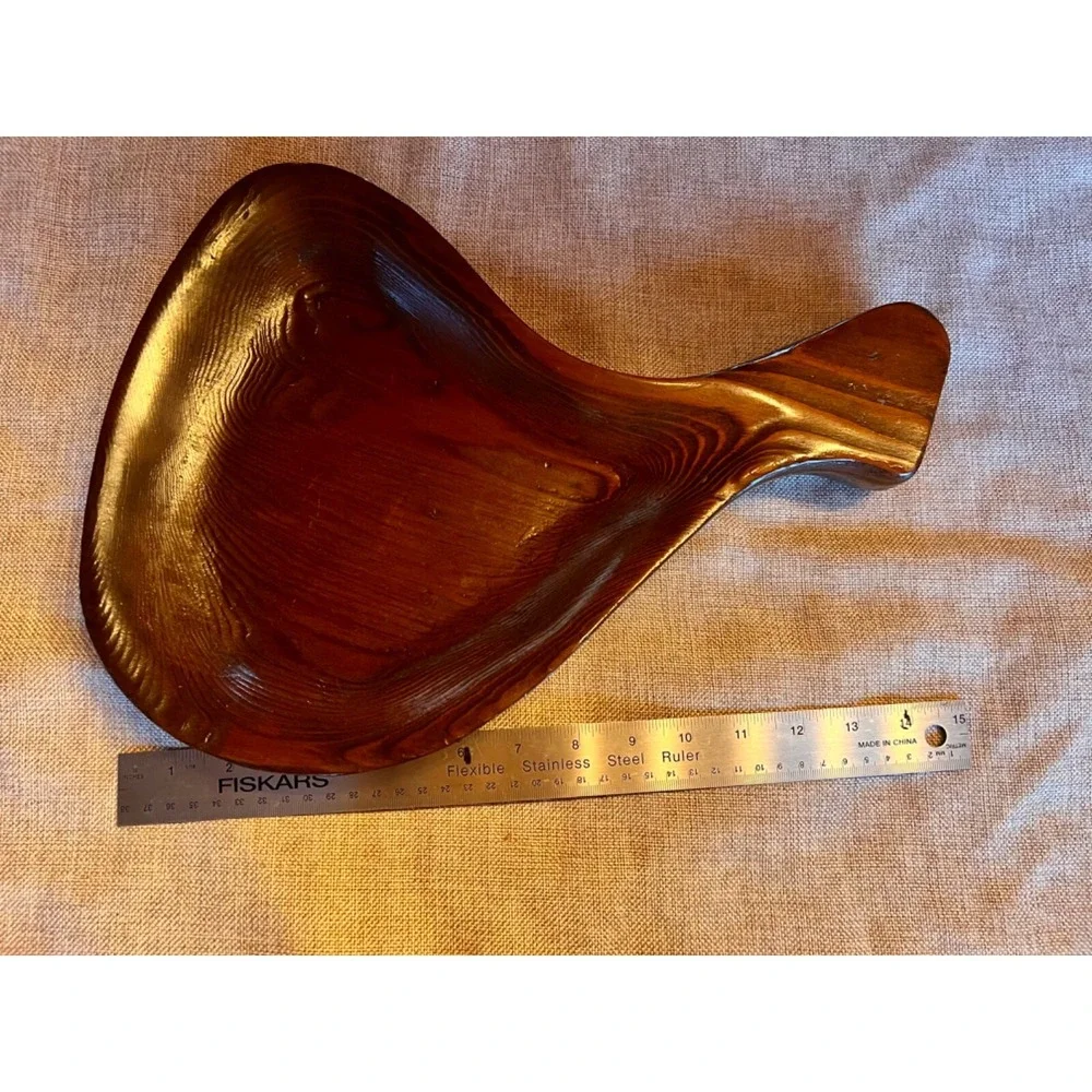 Vintage‎ Artisian Handcrafted Solid Wood Bowl or Handled Serving Tray 15